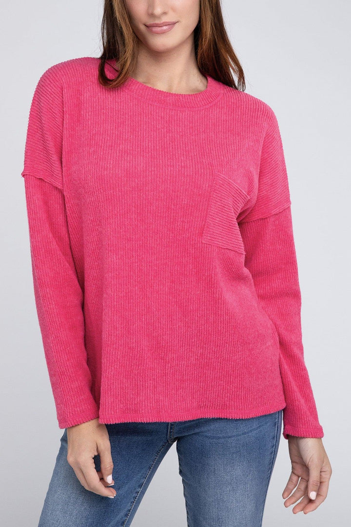 Zenana Ribbed Brushed Melange Hacci Sweater - Inspired Eye Boutique