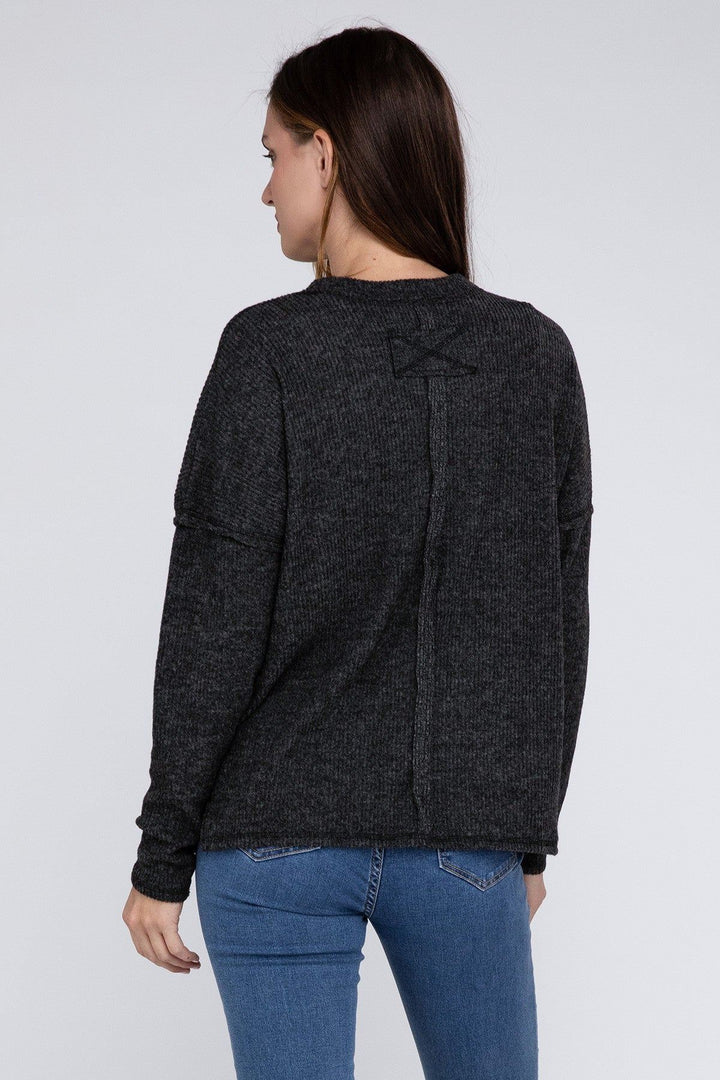 Zenana Ribbed Brushed Melange Hacci Sweater - Inspired Eye Boutique