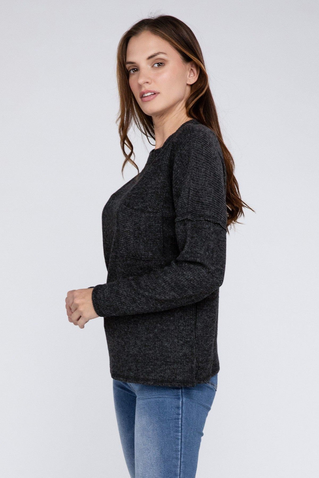 Zenana Ribbed Brushed Melange Hacci Sweater - Inspired Eye Boutique