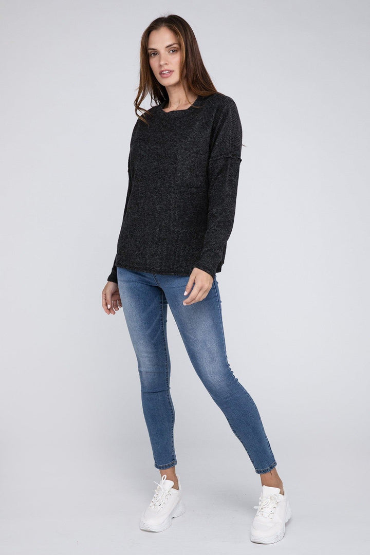 Zenana Ribbed Brushed Melange Hacci Sweater - Inspired Eye Boutique