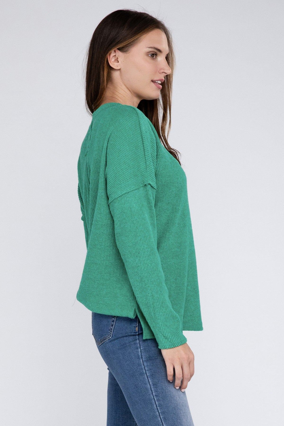 Zenana Ribbed Brushed Melange Hacci Sweater - Inspired Eye Boutique