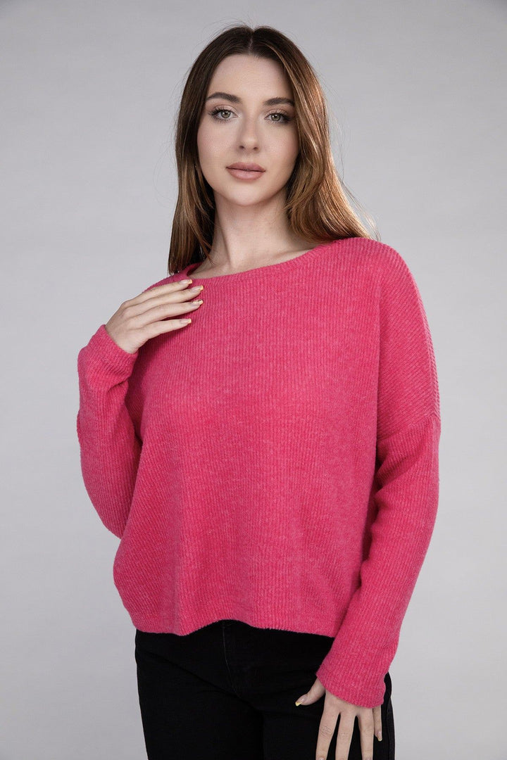 Zenana Ribbed Dolman Sleeve Sweater - Inspired Eye Boutique