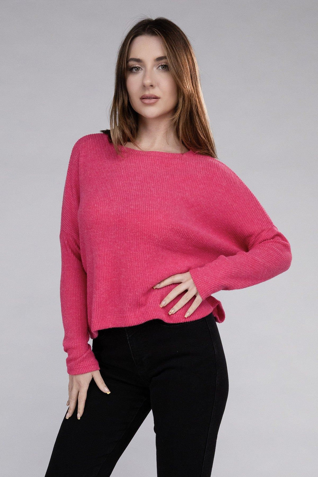 Zenana Ribbed Dolman Sleeve Sweater - Inspired Eye Boutique