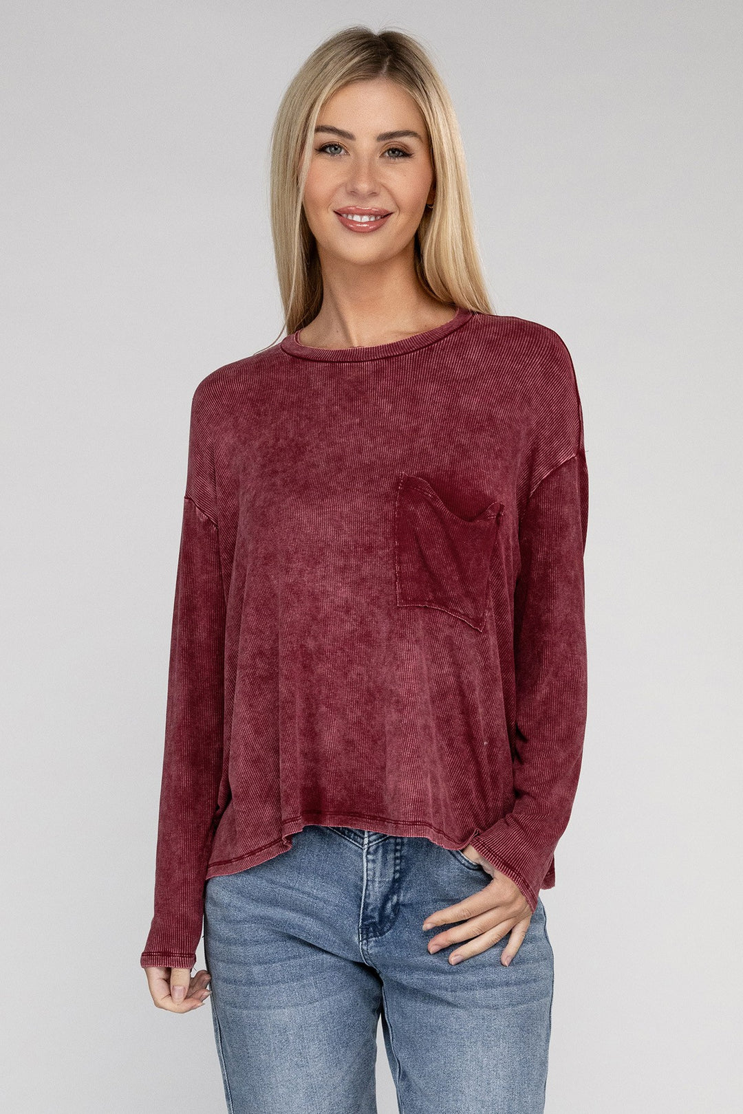 Zenana - Ribbed Long Sleeve Tee - Inspired Eye Boutique