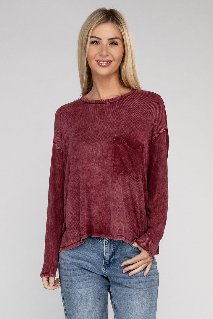 Zenana - Ribbed Long Sleeve Tee - Inspired Eye Boutique