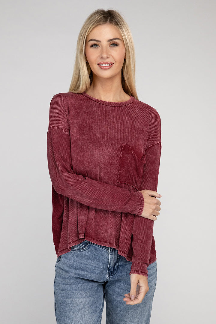 Zenana - Ribbed Long Sleeve Tee - Inspired Eye Boutique