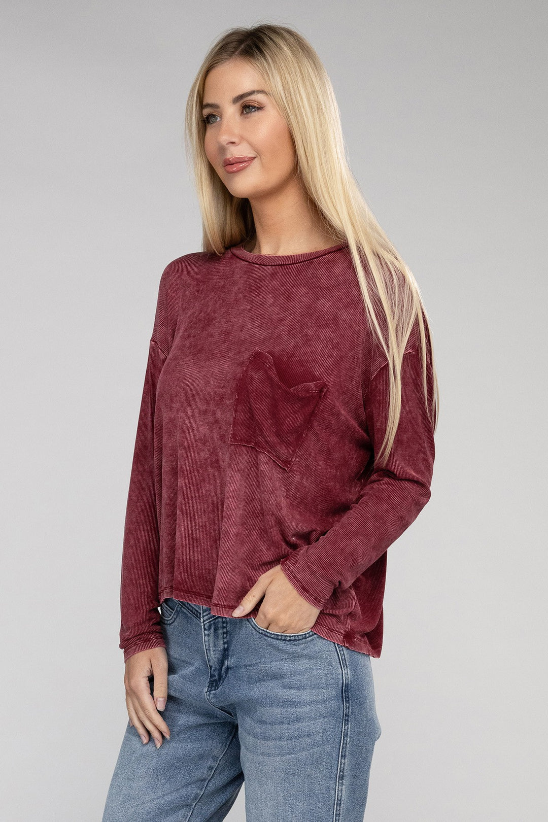 Zenana - Ribbed Long Sleeve Tee - Inspired Eye Boutique