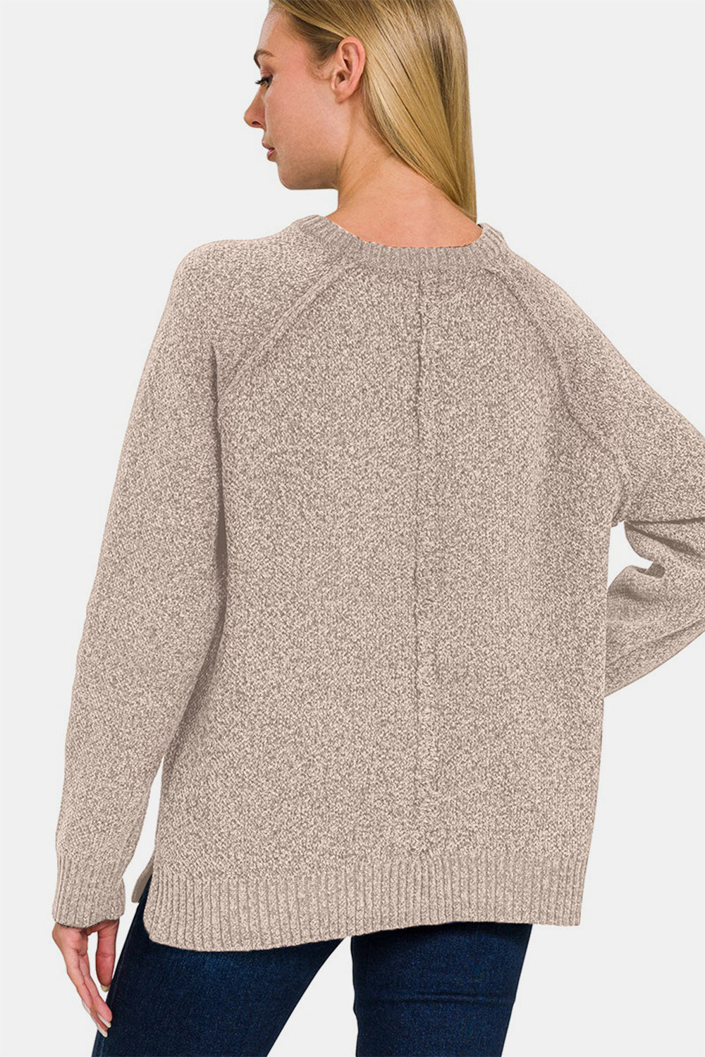 Zenana - Round Neck Chenille Sweater - Light Mocha - Inspired Eye Boutique