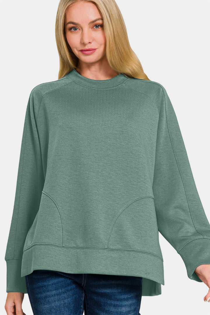 Zenana Scuba Pullover Sweatshirt - Ash Jade - Inspired Eye Boutique