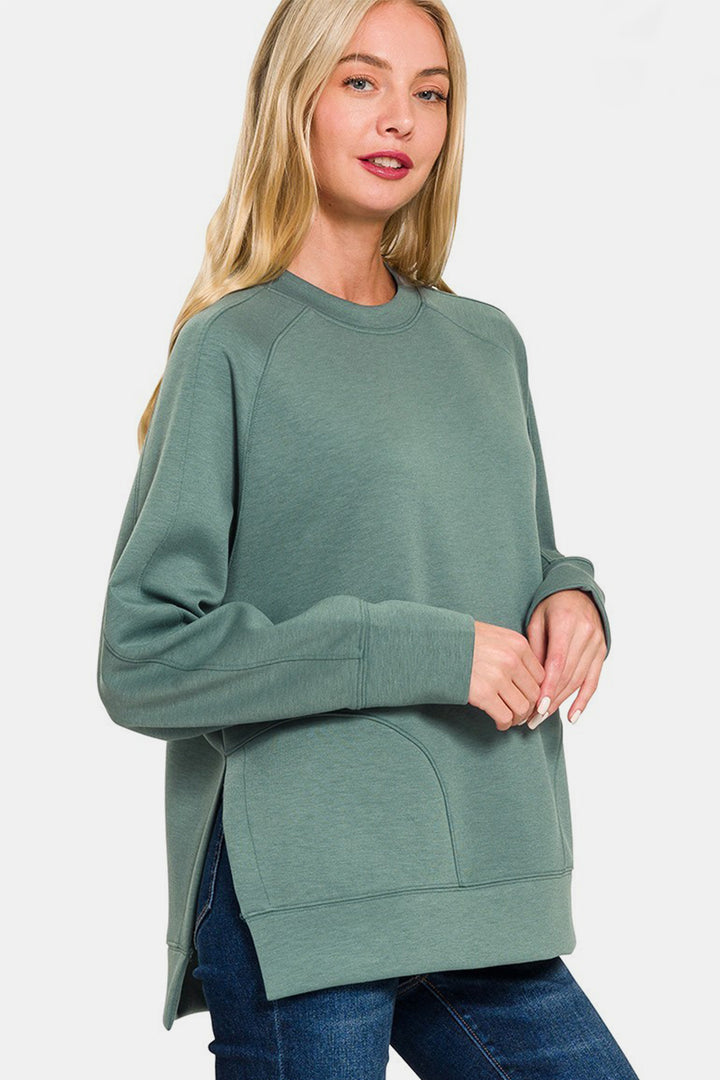 Zenana Scuba Pullover Sweatshirt - Ash Jade - Inspired Eye Boutique