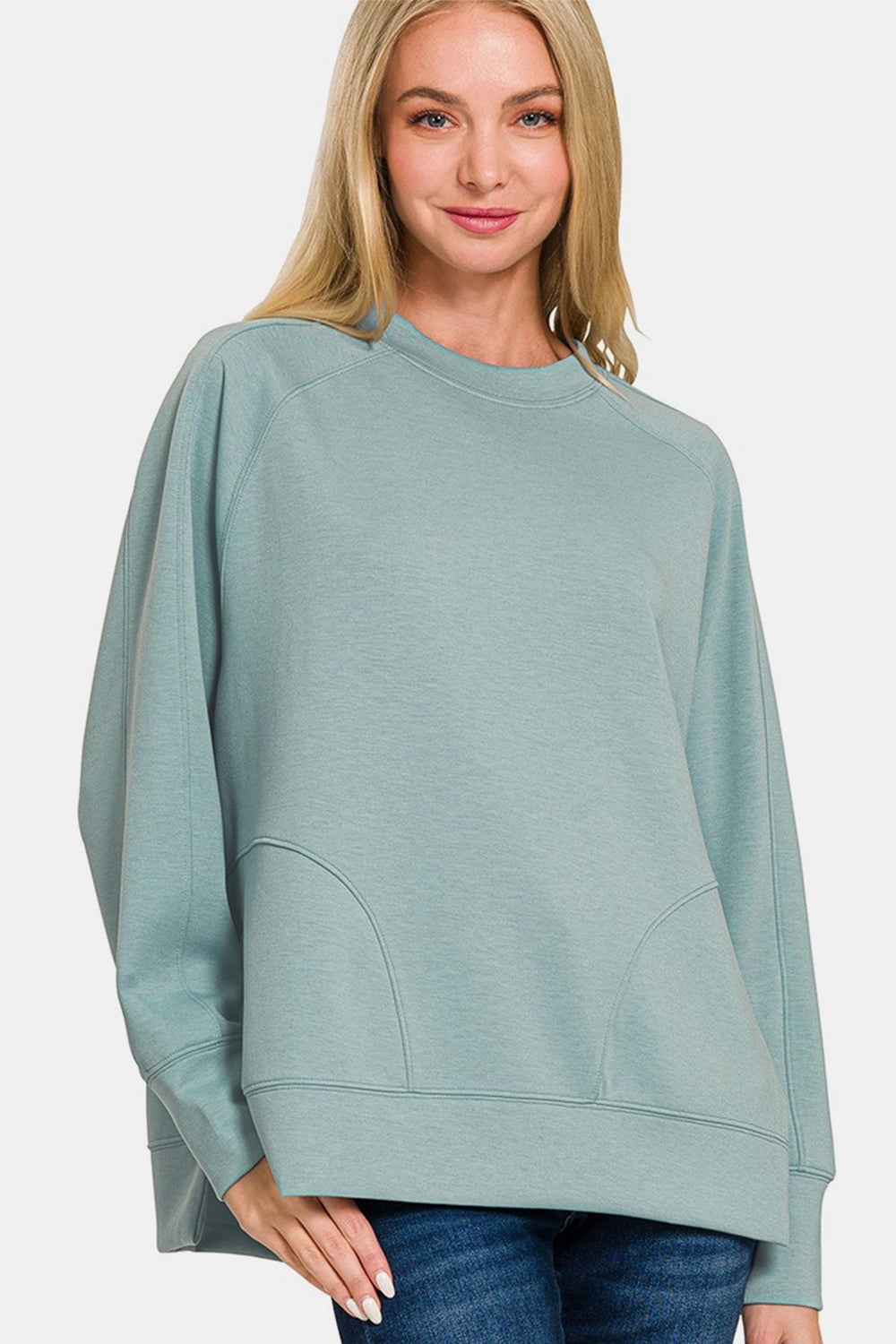 Zenana - Scuba Pullover Sweatshirt - Blue Grey - Inspired Eye Boutique