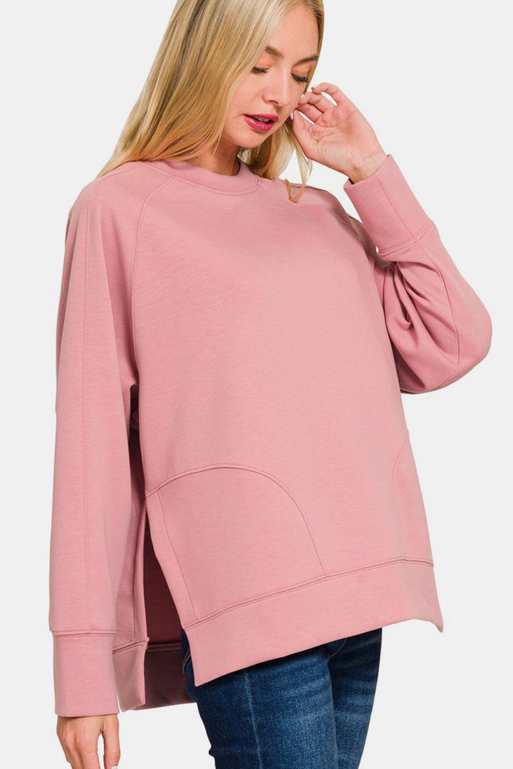 Zenana Scuba Pullover Sweatshirt - Lt Rose - Inspired Eye Boutique