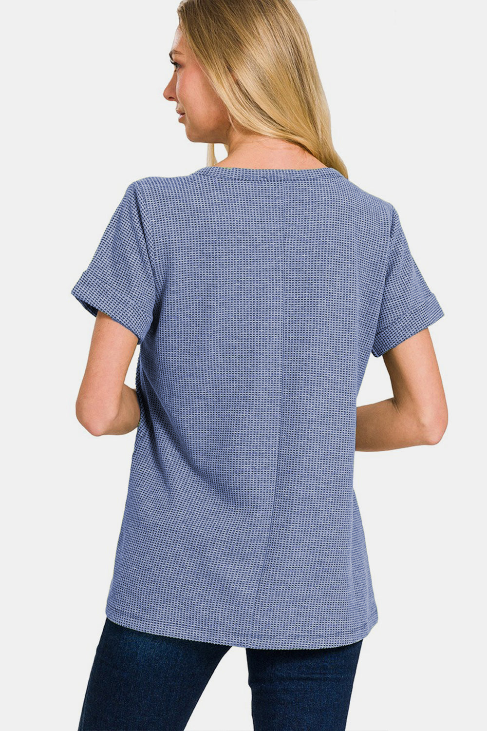 Zenana - Short Sleeve Baby Waffle Top - Denim - Inspired Eye Boutique