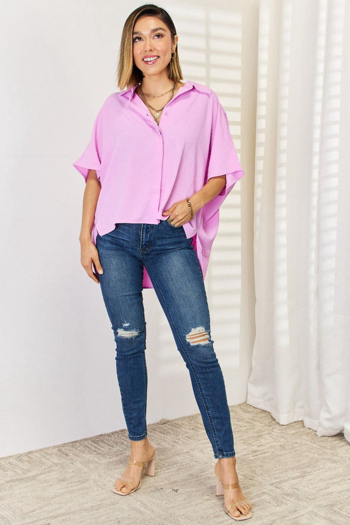 Zenana - Short Sleeve Button-Up Shirt - Inspired Eye Boutique