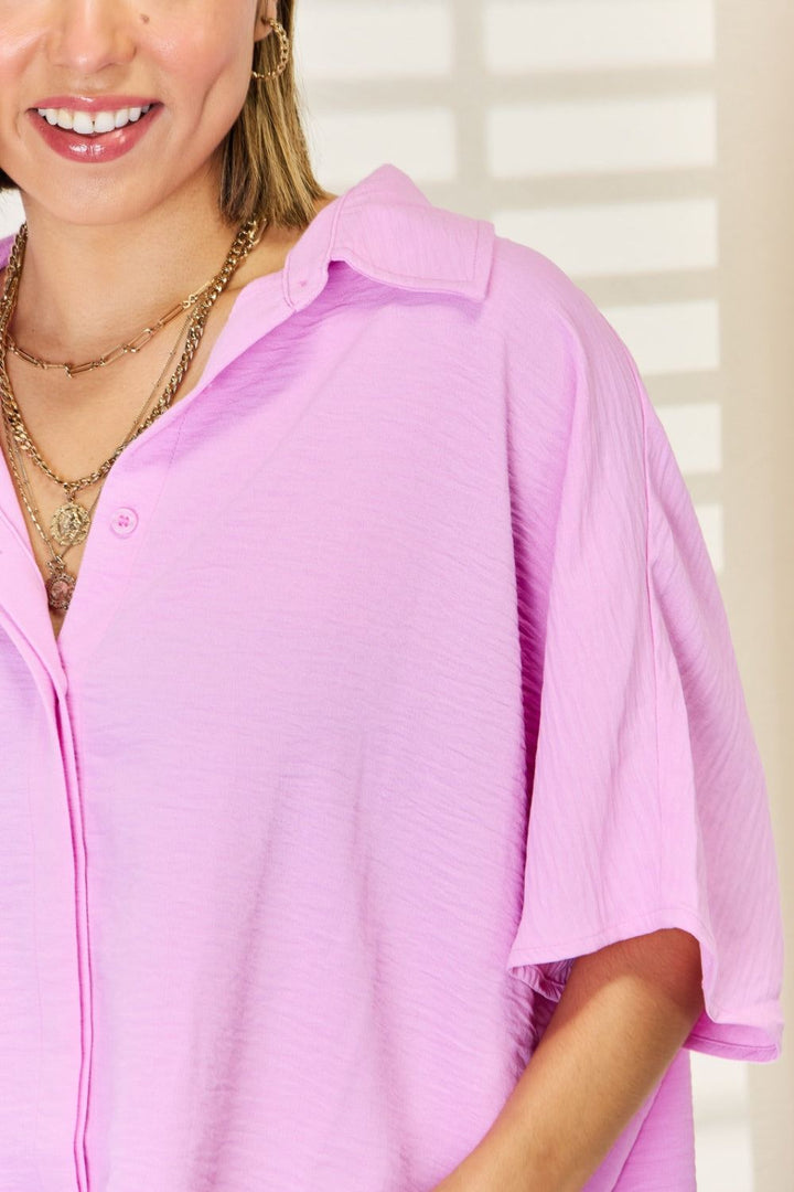 Zenana - Short Sleeve Button-Up Shirt - Inspired Eye Boutique