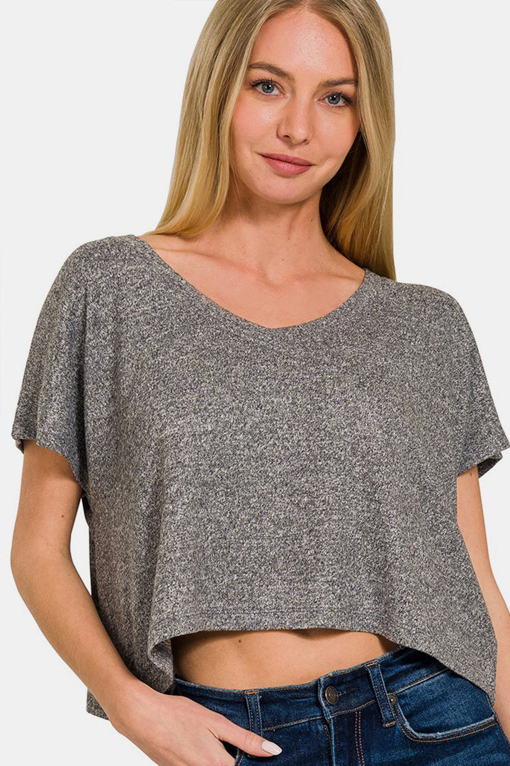 Zenana - Short Sleeve Cropped Top - Black - Inspired Eye Boutique