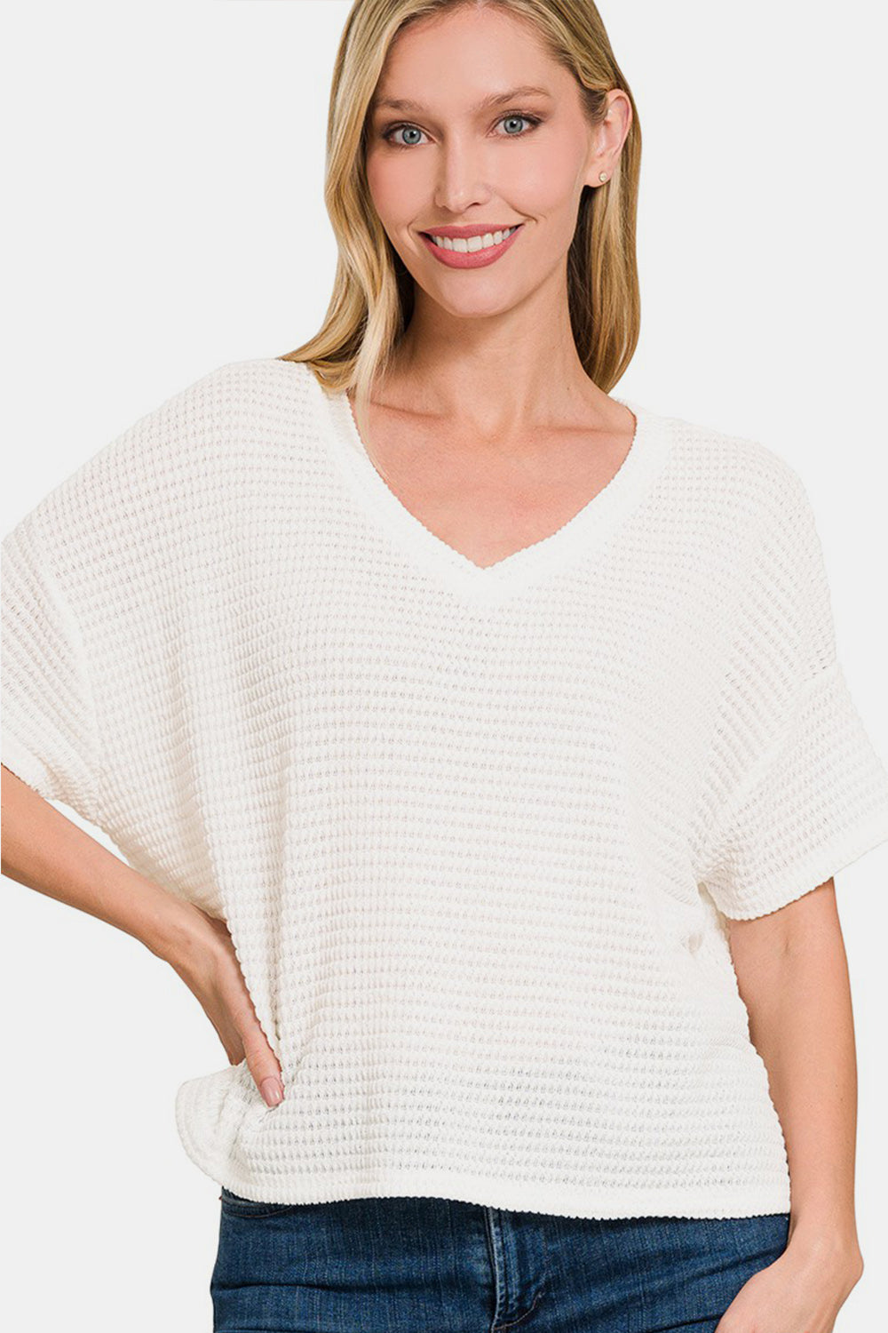 Zenana - Short Sleeve Jacquard Knit Top - Inspired Eye Boutique