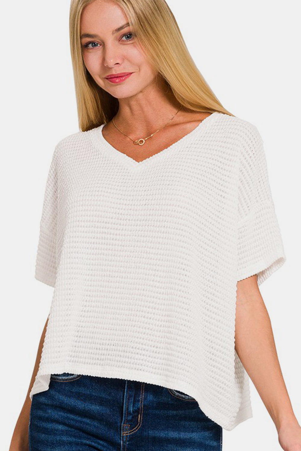 Zenana - Short Sleeve Jacquard Knit Top - Inspired Eye Boutique