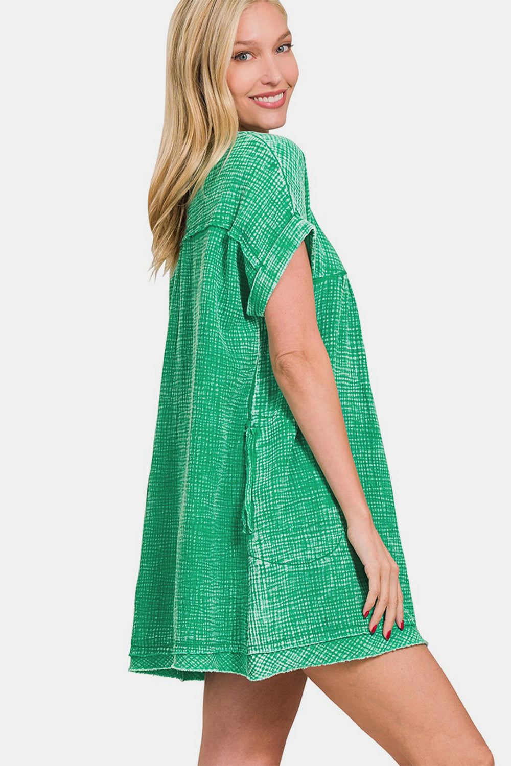 Zenana - Short Sleeve Mini Dress - Gauze Fabric - Kelly Green - Inspired Eye Boutique