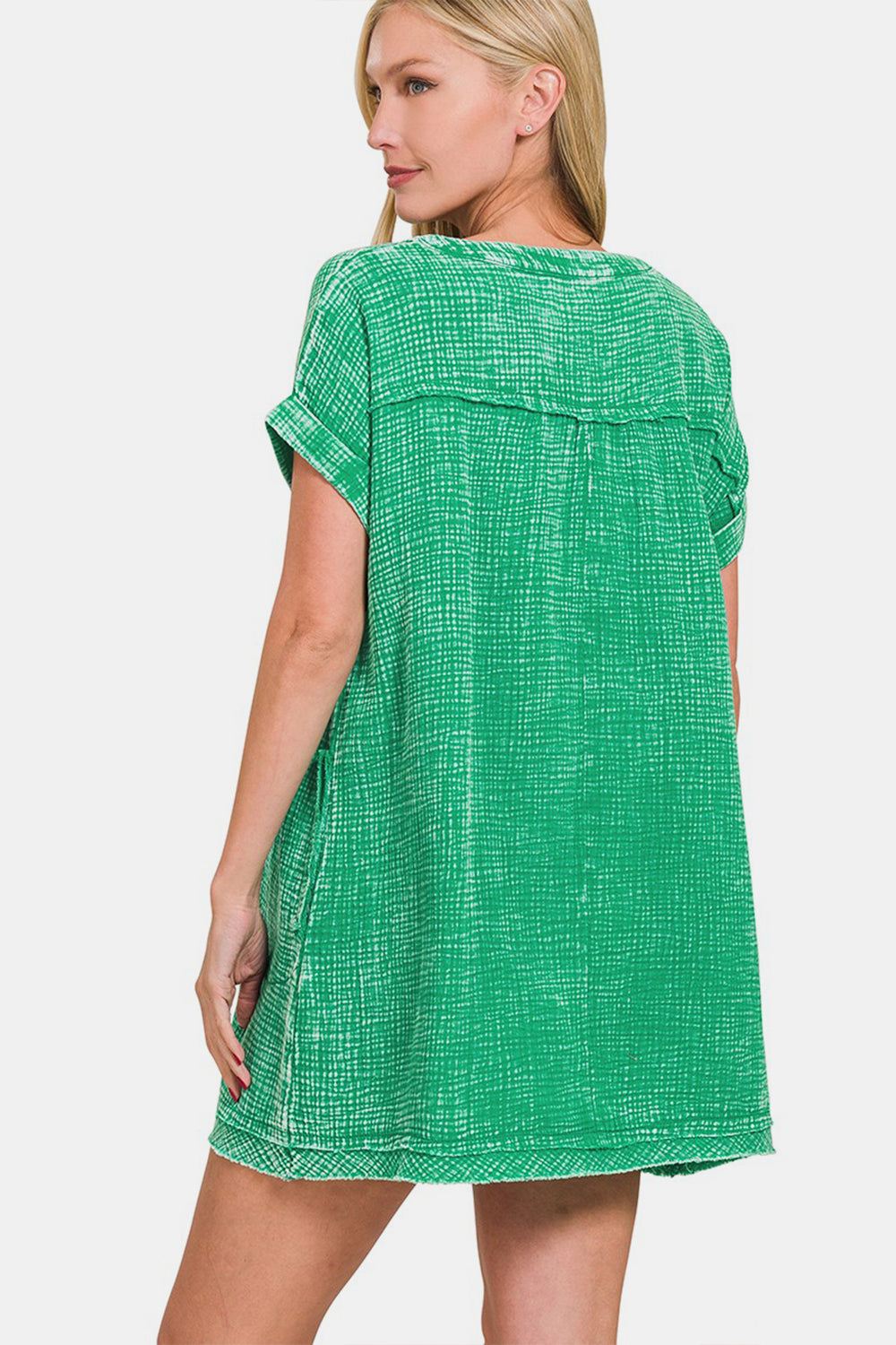 Zenana - Short Sleeve Mini Dress - Gauze Fabric - Kelly Green - Inspired Eye Boutique