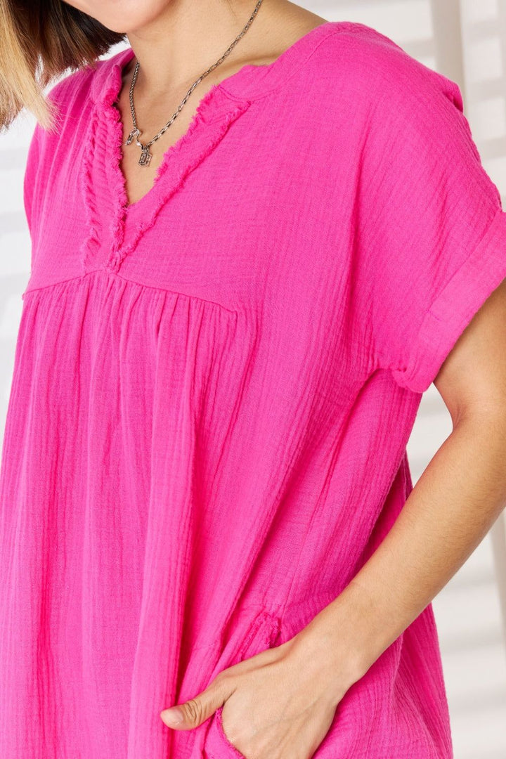 Zenana Short Sleeve Mini Dress - Hot Pink - Inspired Eye Boutique