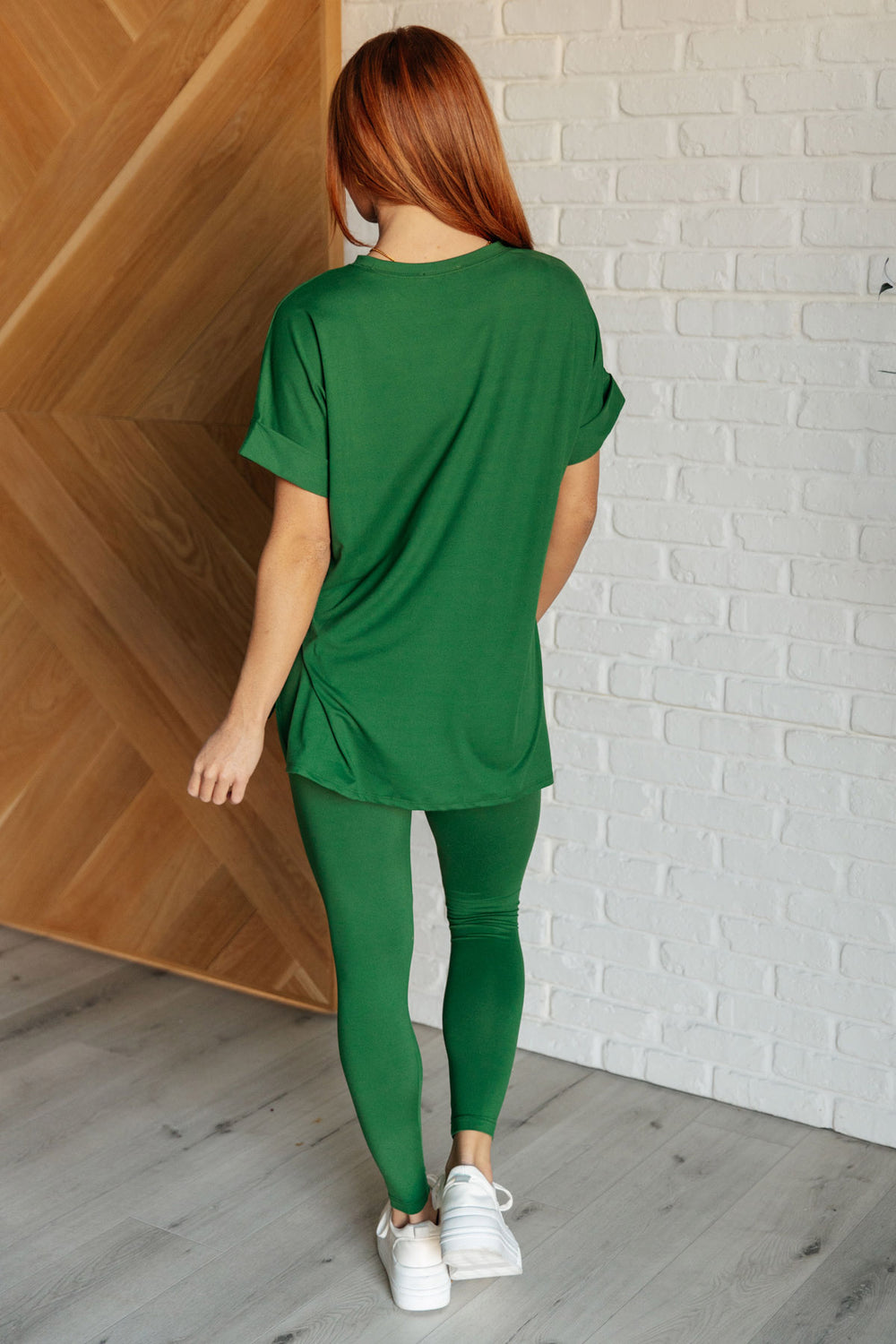 Zenana - Short Sleeve Round Neck Microfiber Legging Set - Dark Green - Inspired Eye Boutique