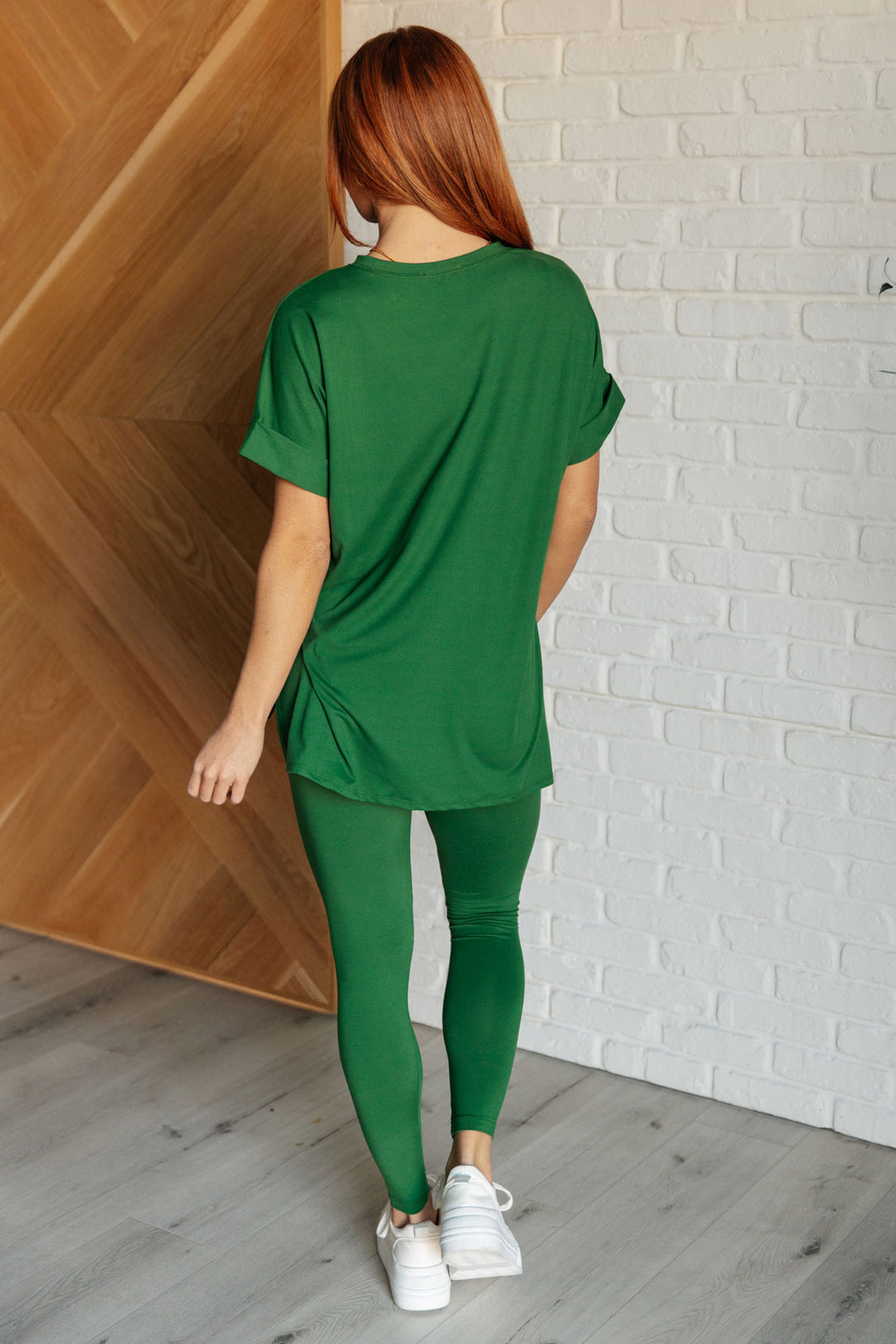 Zenana - Short Sleeve Round Neck Microfiber Legging Set - Dark Green - Inspired Eye Boutique