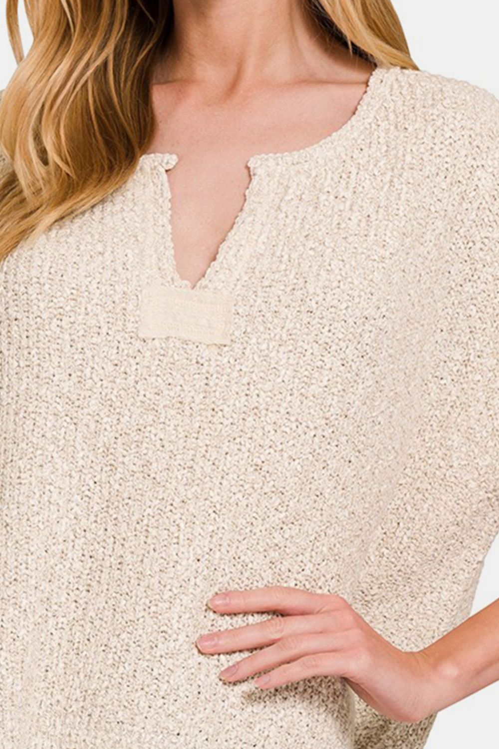 Zenana Short Sleeve Side Slit Sweater - Inspired Eye Boutique