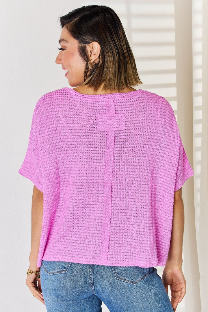 Zenana Short Sleeve Sweater - Bright Mauve - Inspired Eye Boutique