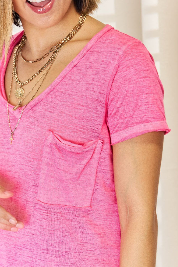 Zenana Short Sleeve Tee - Fuchsia Pink - Inspired Eye Boutique