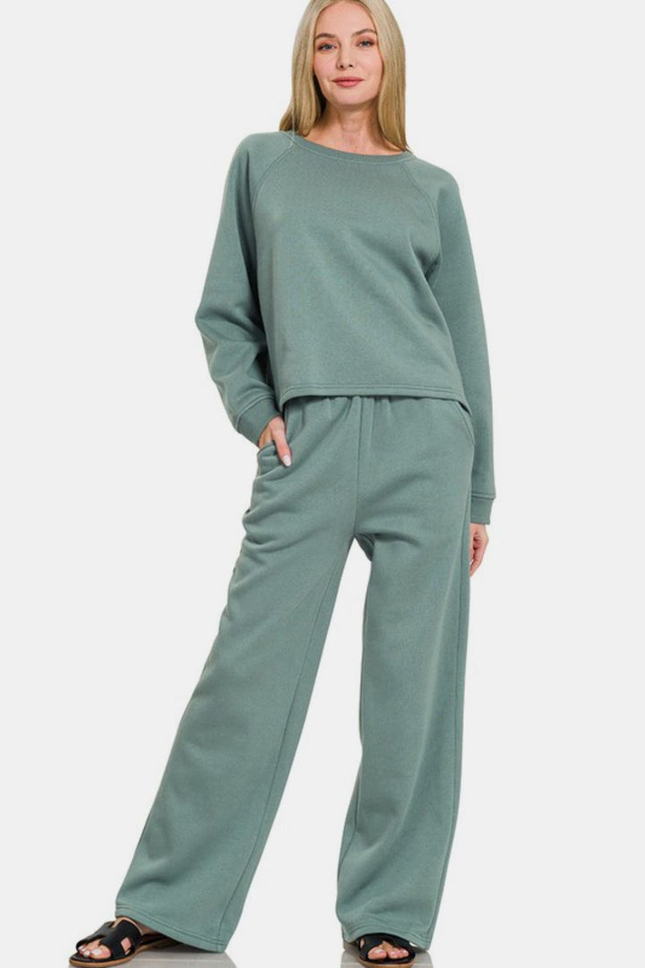 Zenana - Sweatshirt and Sweatpants Set - Ash Jade - Inspired Eye Boutique