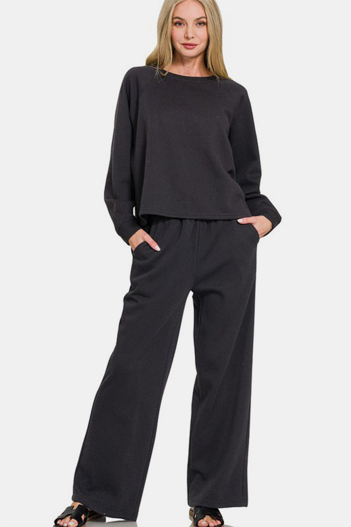 Zenana - Sweatshirt and Sweatpants Set - Black - Inspired Eye Boutique