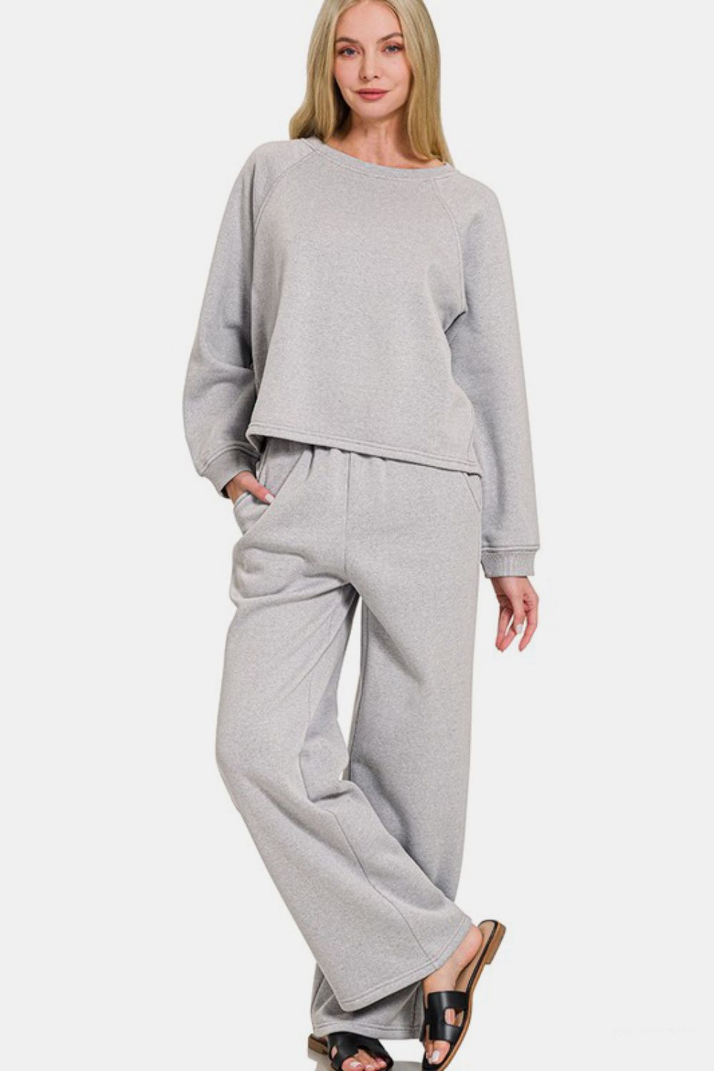 Zenana - Sweatshirt and Sweatpants Set - Gray - Inspired Eye Boutique