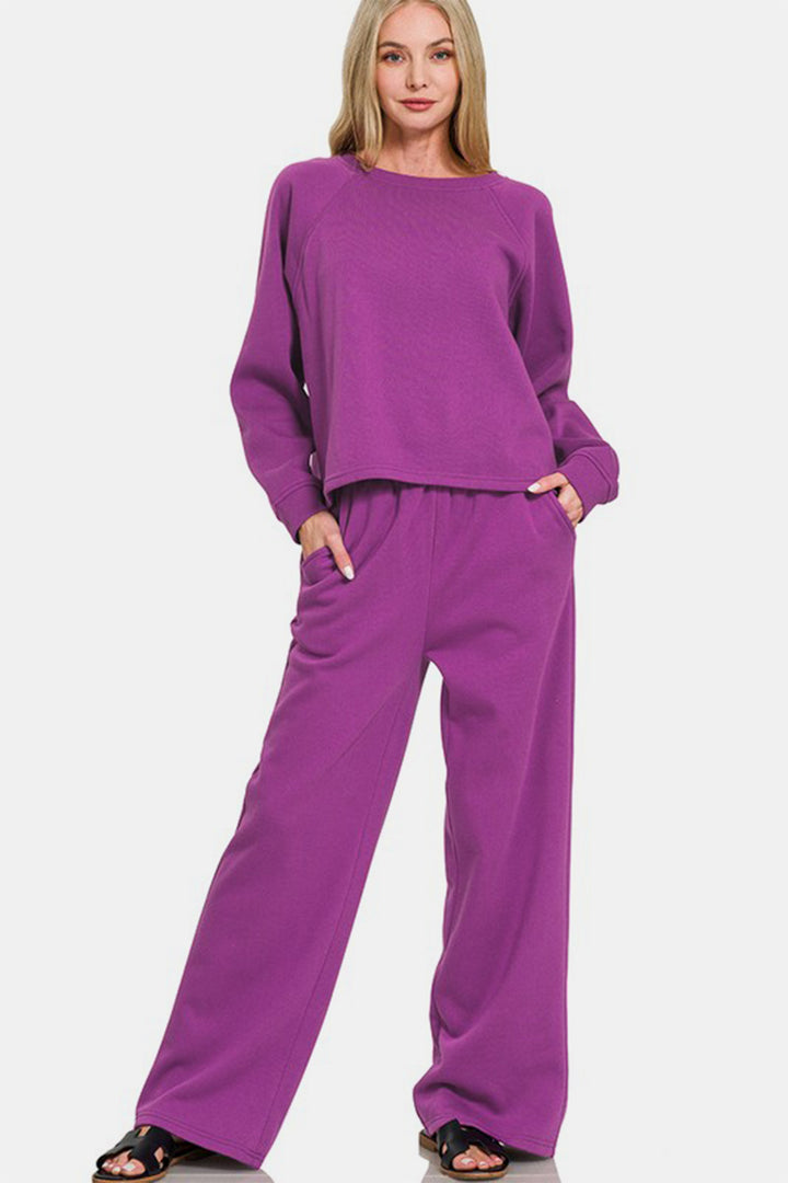 Zenana - Sweatshirt and Sweatpants Set - Light Plum - Inspired Eye Boutique