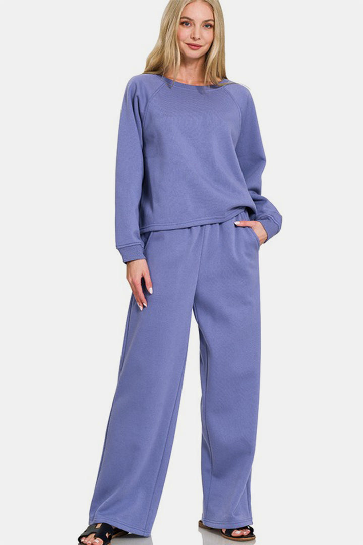 Zenana - Sweatshirt and Sweatpants Set - Purple - Inspired Eye Boutique