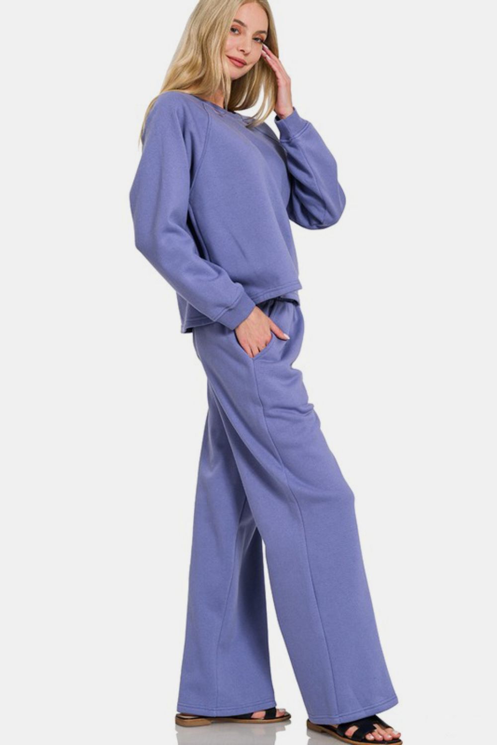 Zenana - Sweatshirt and Sweatpants Set - Purple - Inspired Eye Boutique