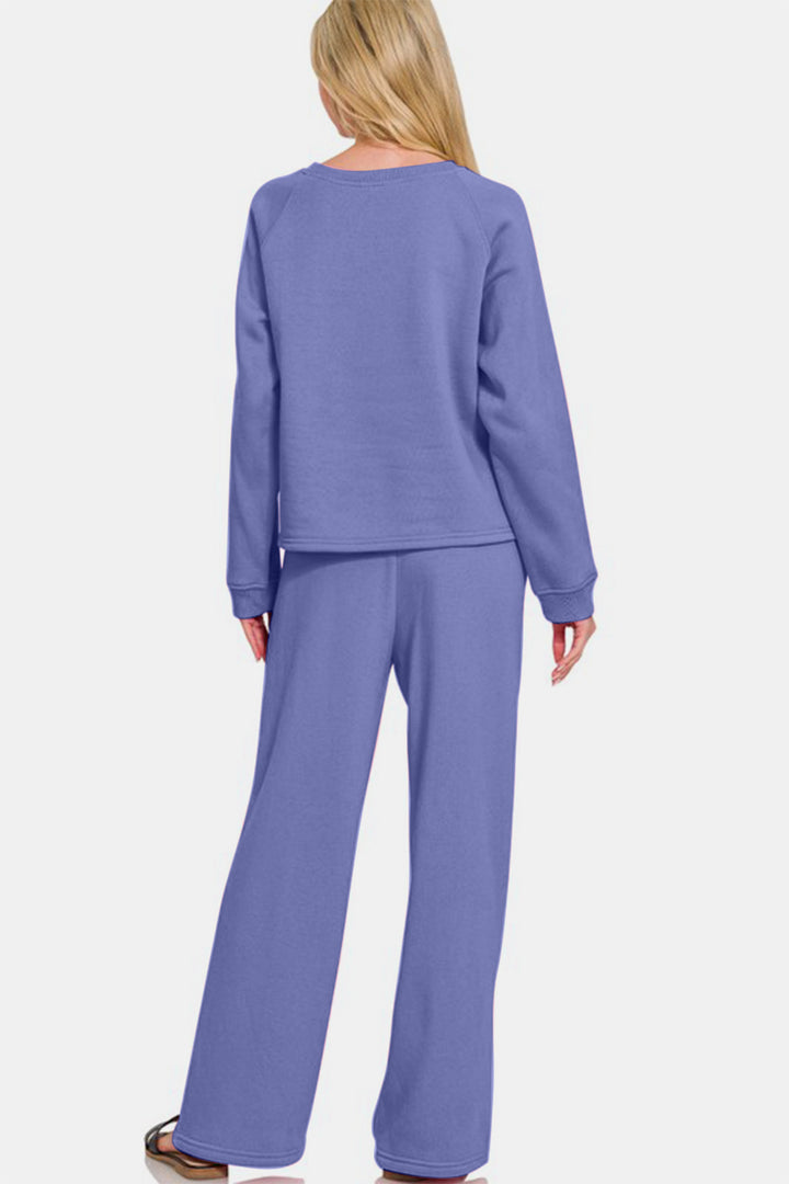 Zenana - Sweatshirt and Sweatpants Set - Purple - Inspired Eye Boutique