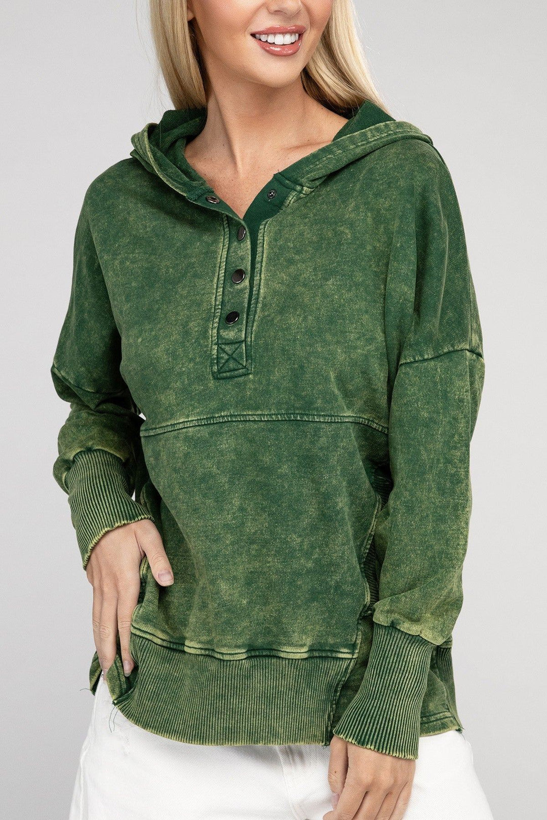 Zenana French Terry Acid Wash Hoodie - Inspired Eye Boutique