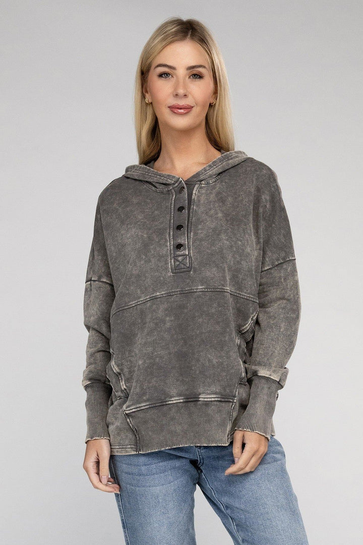Zenana French Terry Acid Wash Hoodie - Inspired Eye Boutique