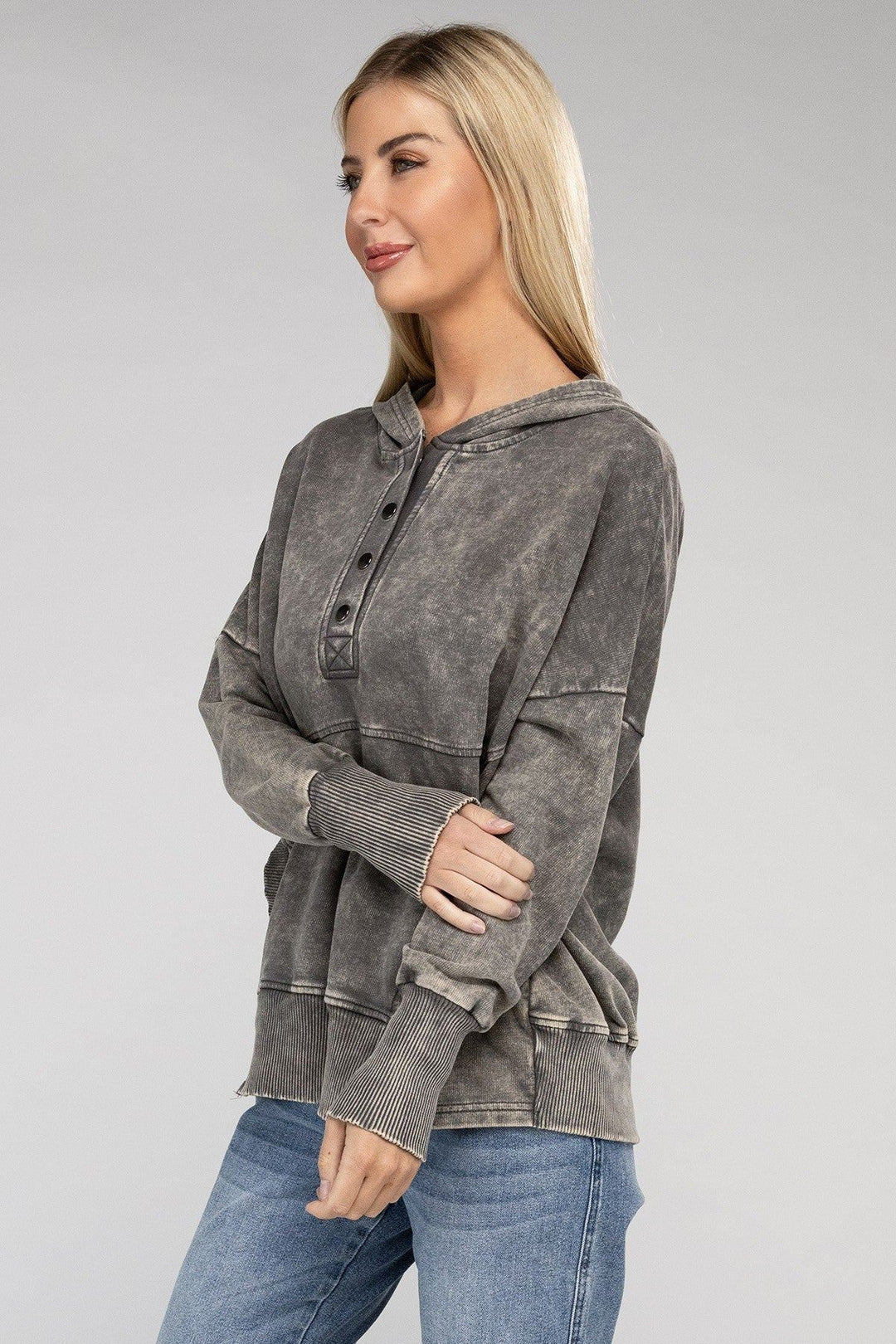 Zenana French Terry Acid Wash Hoodie - Inspired Eye Boutique