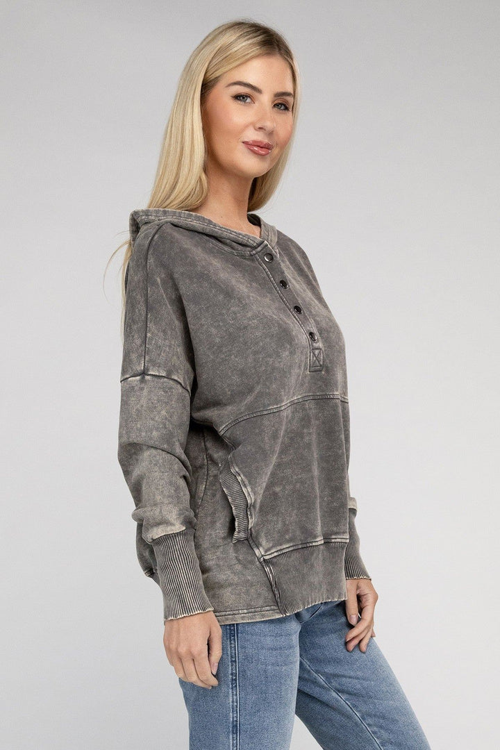 Zenana French Terry Acid Wash Hoodie - Inspired Eye Boutique