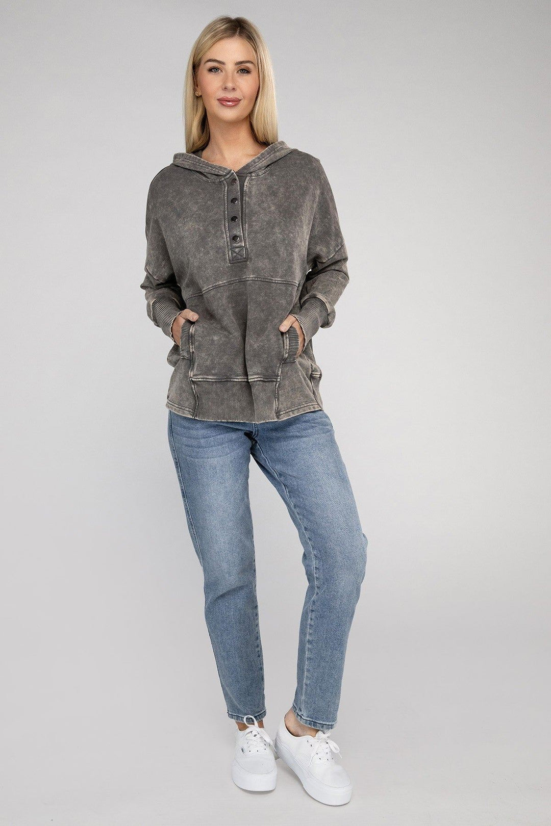 Zenana French Terry Acid Wash Hoodie - Inspired Eye Boutique