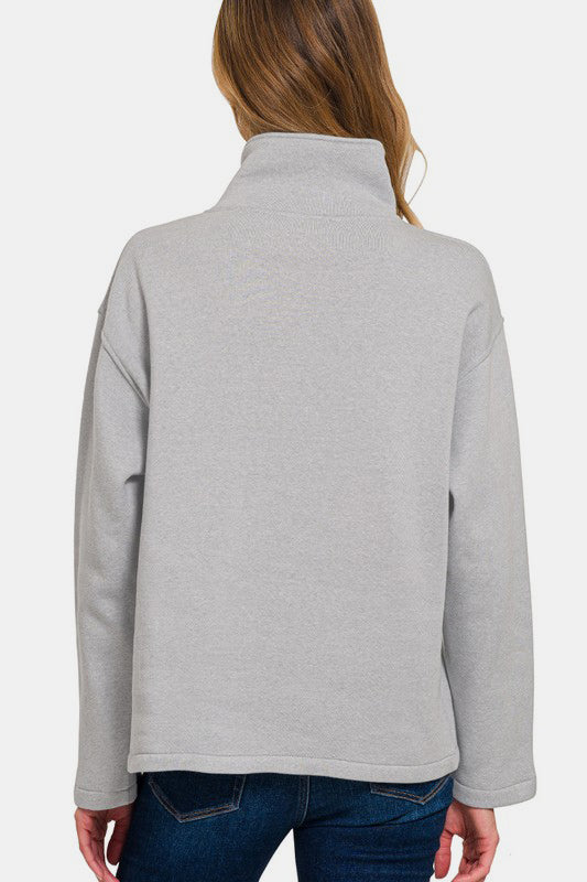 Zenana - Turtleneck Half Snap Fleece Sweatshirt - Gray - Inspired Eye Boutique