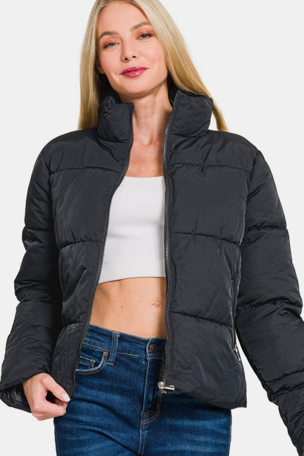 Zenana - Turtleneck Puffer Jacket - Black - Inspired Eye Boutique