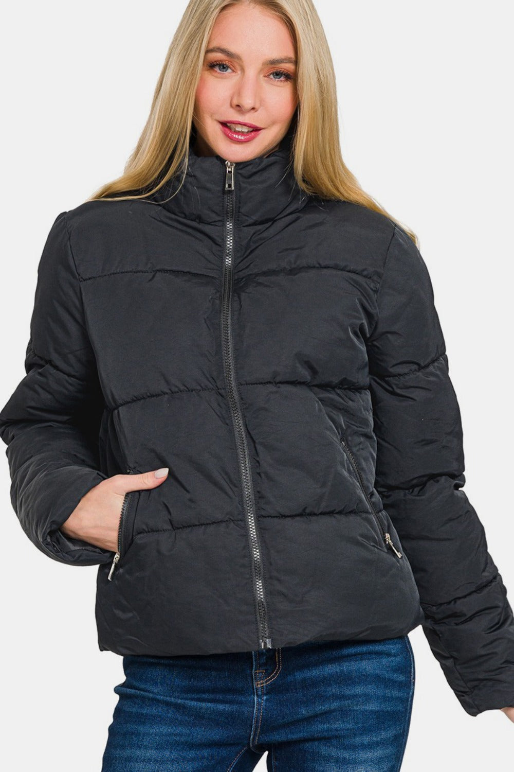 Zenana - Turtleneck Puffer Jacket - Black - Inspired Eye Boutique