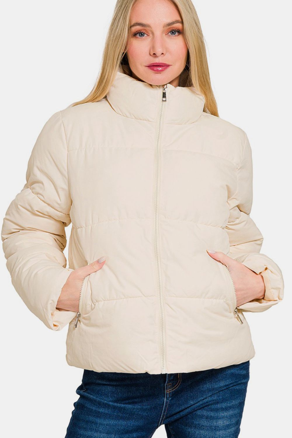 Zenana - Turtleneck Puffer Jacket - Cream - Inspired Eye Boutique