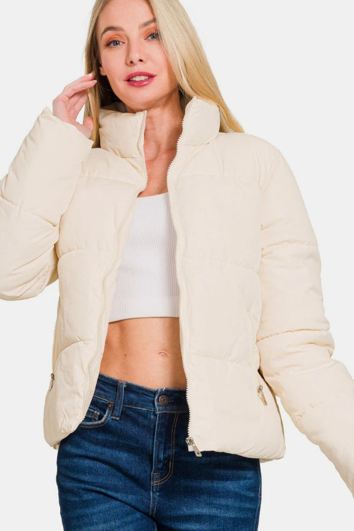 Zenana - Turtleneck Puffer Jacket - Cream - Inspired Eye Boutique