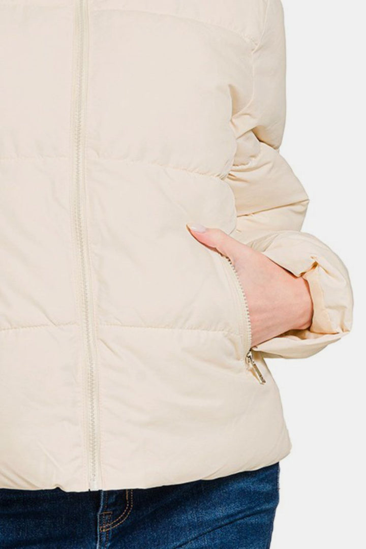 Zenana - Turtleneck Puffer Jacket - Cream - Inspired Eye Boutique