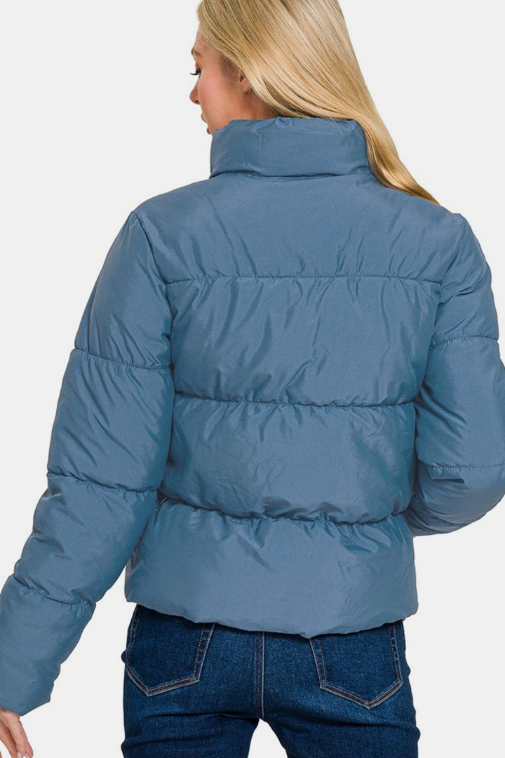 Zenana - Turtleneck Puffer Jacket - Dusty Blue - Inspired Eye Boutique