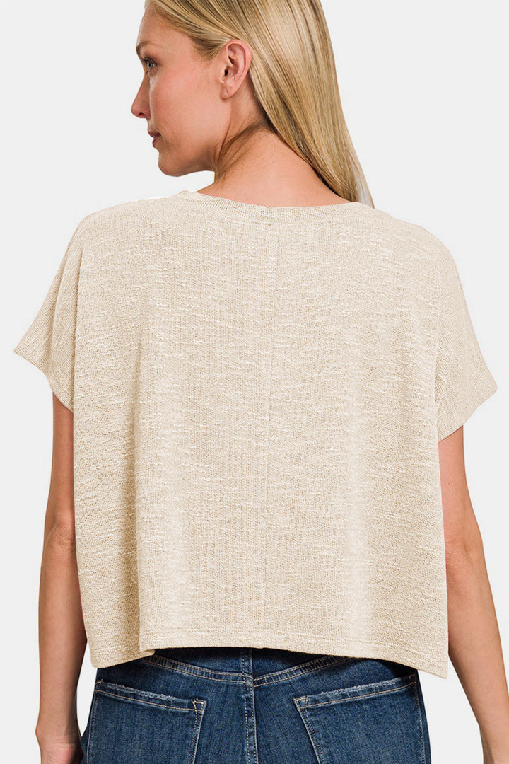 Zenana - V-Neck Knit Top - Sand Beige - Inspired Eye Boutique